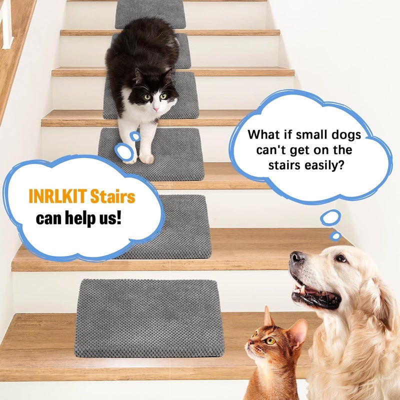 INRLKIT 40D Dog Ramp for Stairs Suits for Small Dogs Cats, Pet Steps Stairs for Staircase Stairs with Anti-Slip Bottom and Self-Sticky Pads to Fix Suitable for Dogs Cats Grey(3Pcs, Grey) - Image 4